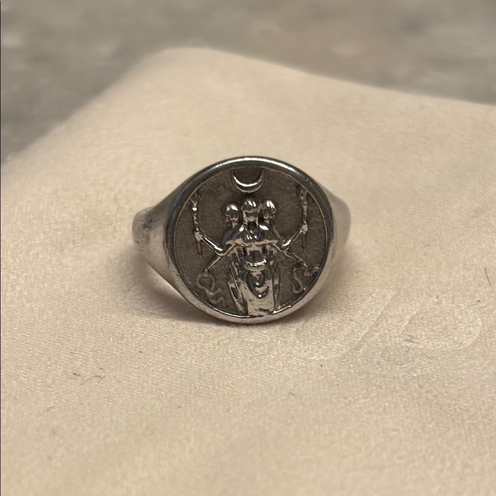 Awe Inspired Sterling Silver Hecate Signet Ring — Size 4